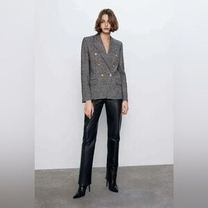 ZARA DOUBLE BREASTED HOUNDSTOOTH BLAZER, black and white, size XS, NWT